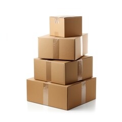 Obraz premium Stacked moving boxes cardboard carton white background.