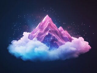 Ethereal Mountains Representing Big Data Over a Digital Landscape in a Dreamlike Environment