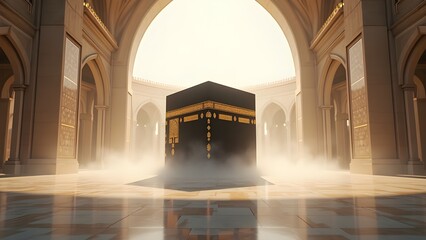 Fototapeta premium Sacred Kaaba in Majestic Architectural Setting A Digital Rendering