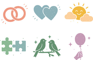 Linocut Friendship Day Icons Vector Set