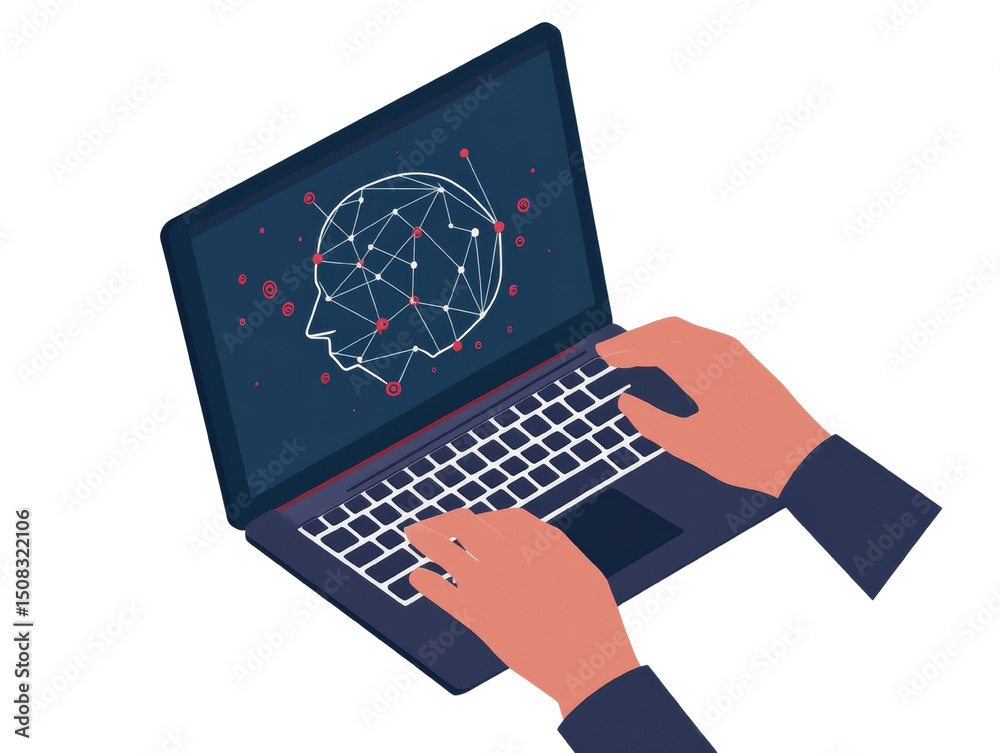 Aufkleber humanoid artificial intelligence design visualized on laptop screen interface