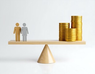 Couples Financial Balance Wealth, Money, Savings, Seesaw, Equality, Gold Coins, Wooden Seesaw, Finan