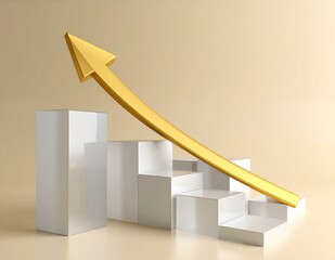 Golden Arrow Ascending Above White Cubes Growth, Success, Progress