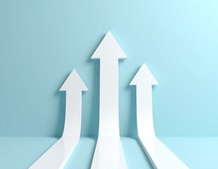 Three White Arrows Pointing Upward, Growth, Success, Progress Concept