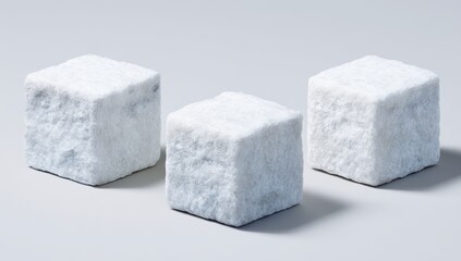 Three white, textured cubes