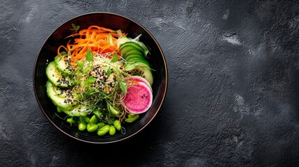 Vegan food bowl with fresh vegetables and healthy salad ingredients gourmet kitchen minimalist style