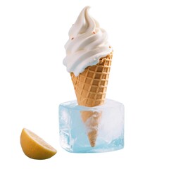 Soft serve ice cream cone on ice isolated on white background