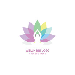 Obraz premium Green wellness and healthcare logo design-abstract human figures with green leaves and healthy lifestyle