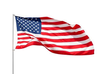 Fototapeta premium Realistic American Flag Waving in the Wind Isolated on White Background with Detailed Fabric Texture