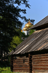View of the domes of the Ipatiev Monastery from the Museum of Wooden Architecture in Kostroma.