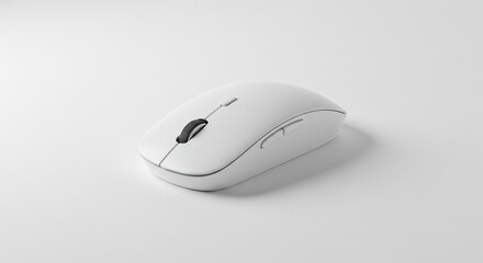 Sleek white wireless computer mouse, angled view
