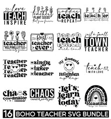Boho Teacher Svg Png Bundle, Teacher Teach Inspire Love Svg, Coffee Teach Repeat Svg, Small Town Teacher Svg, Teachers Plant Seeds Svg Png Art & Illustration