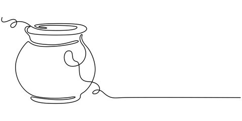 One line drawing of ancient Greek clay vase, isolated on white background, one continuous line drawing of antique water jug.one line drawing of clay jug.antique jug icon.single line vector.