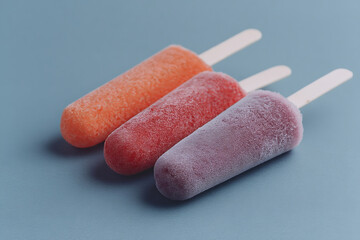 Frost-kissed popsicles bask in pastel splendor, evoking summer solstice joy and retro popsicle nostalgia under cobalt skies