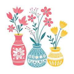 A set of color Clay Flower  Vases white clean background 