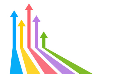 Five arrows of different colors point upward, some more advanced than others, symbolizing varying levels of progress and growth.