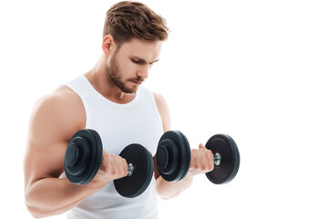 Man Lifting Dumbbells Concentration and Focus on Fitness Training