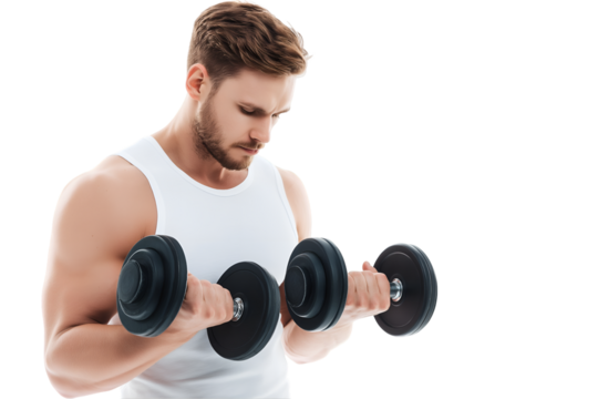 Man Lifting Dumbbells Concentration and Focus on Fitness Training - Powered by Adobe