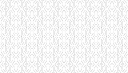Geometric cube grid seamless pattern in isometric style. Cubic hexagon texture in linear style. Rhombus mesh on white background. Vector illustration
