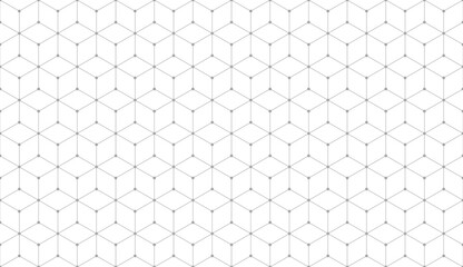 Geometric cube grid seamless pattern in isometric style. Cubic hexagon texture with dotes in linear style. Rhombus mesh on white background. Vector illustration
