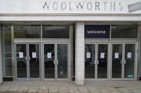 The old Woolworths shop in Brecon, Wales, UK. One of the major retailers in the UK in the past, it went bust during the financial crash of 2008.