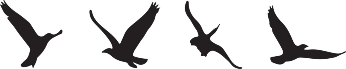 Obraz premium Soaring Silhouettes: A captivating sequence of bird silhouettes gracefully gliding through the vast expanse. Experience the raw freedom and delicate beauty of avian flight.