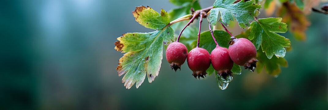 Hawthorn berries glisten with dewdrops, whispering secrets of Samhain, wild rosaceae magic, and heart-healing folklore