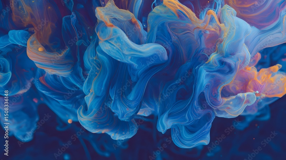 Poster a vibrant dynamic composition showcasing the fluid motion and blending of colorful liquid paints cre