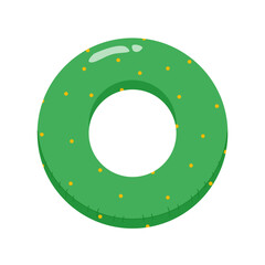 Inflatable swimming ring for swimming pool or sea vector flat cartoon illustration isolated on white. Swimming pool circle toy. Summer floating swim rings top view. Rest or relax on sea water concept.