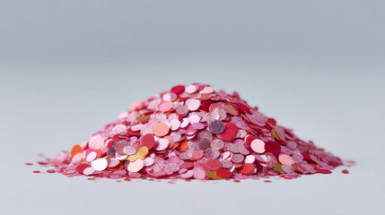 Multicolored confetti heap, vibrant carnival anticipation, crafting whimsical fiestas, embodiment of spontaneous joy and color-saturated celebrations