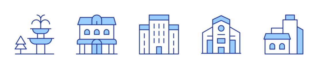 fountain, penthouse, duplex, city, architectonic. Urban Icon vector illustration. Line Duotone style. Editable stroke