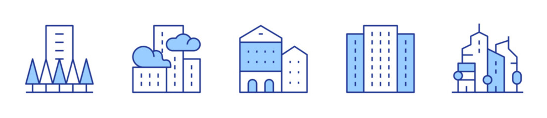 pollution, building, urbanity, skyscraper. Urban Icon vector illustration. Line Duotone style. Editable stroke