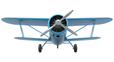 A vintage light blue biplane ready for takeoff embodying the spirit of adventure and on transparent background