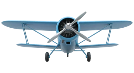 Papier peint photo Ancien avion A vintage light blue biplane ready for takeoff embodying the spirit of adventure and on transparent background  © PNG spot