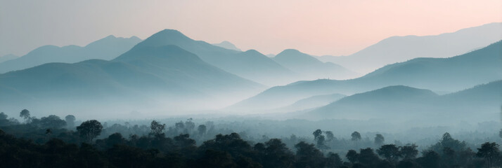 Fototapeta premium Dreamy mist envelops verdant mountains, evoking serenity, meditation retreats, and the ethereal allure of International Mountain Day