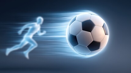Obraz premium A football floating in the air with beautiful colorful lighting. A footballer kicking the ball forward. A football match.