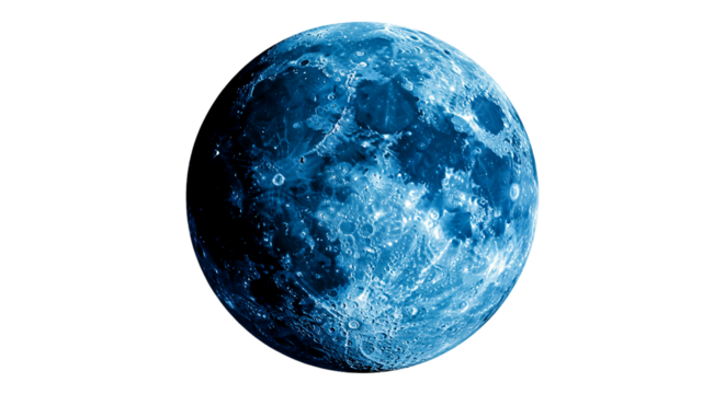 A captivating blue moon glowing ethereally against the infinite darkness of space its craters on transparent background