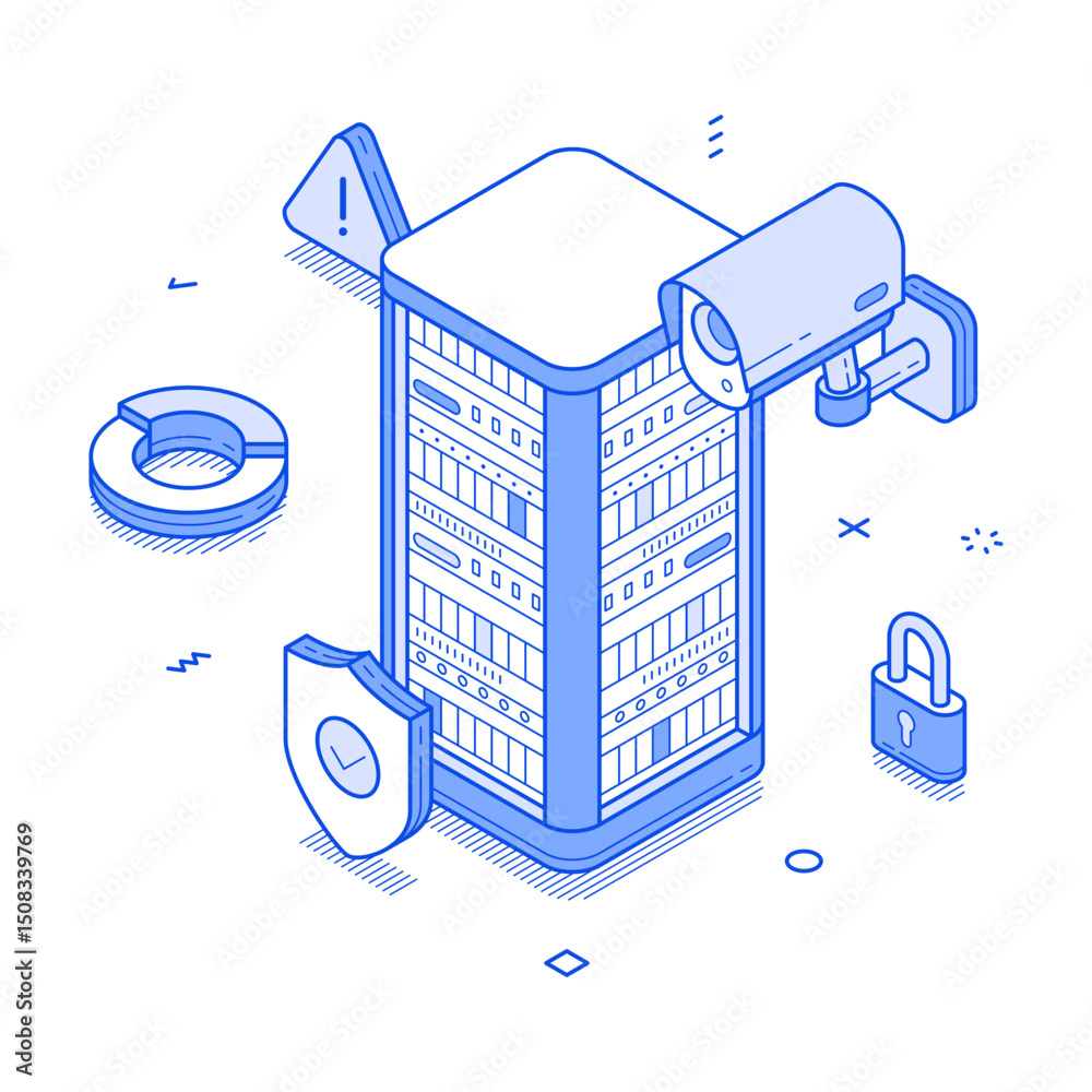 Poster big data secure analyzing cloud computing network digital information minimalist isometric vector il