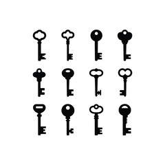 set of keys silhouette vector art illustration 
