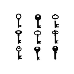set of keys silhouette vector art illustration 