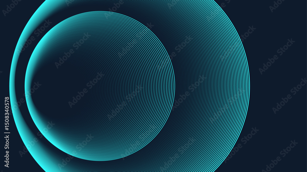 Aufkleber abstract circle line pattern spin blue green light isolated on black background in the concept of mu