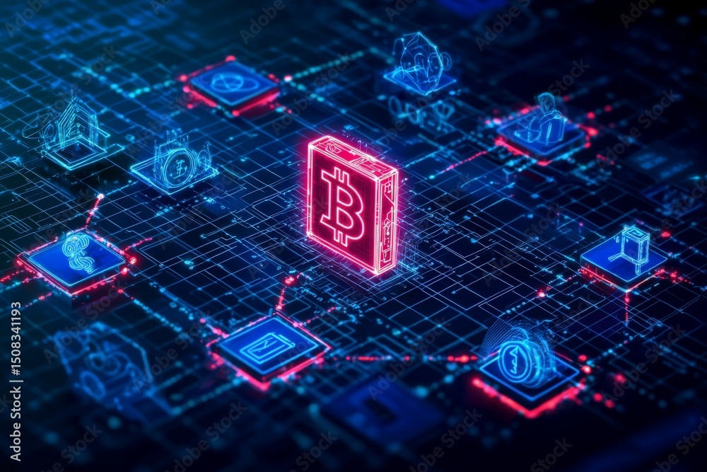 Poster dynamic blockchain flowchart illustrating roles and connections