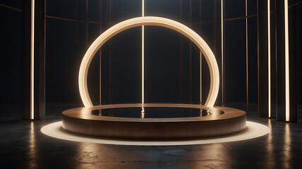 Sleek, Modern Podium with Golden Lighting and Dark Background