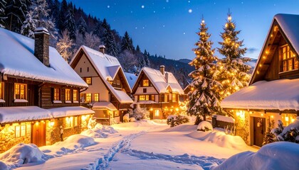 Fototapeta premium houses winter in the mountains