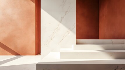 Modern interior display with terracotta and white marble.