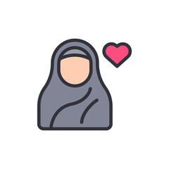 Muslim Woman In Hijab With Love Heart Symbol Flat Illustration