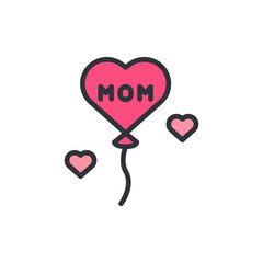 Heart Balloon With The Word Mom Floating Surrounded By Small Hearts