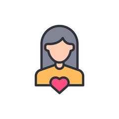 Woman With Heart Icon Representing Love And Care Giving Concept