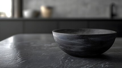 Dark gray bowl on a gray surface.
