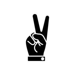 Hand gesture V sign for victory or peace black icon. Simple outline style for apps and websites. Vector illustration on white background. EPS 10